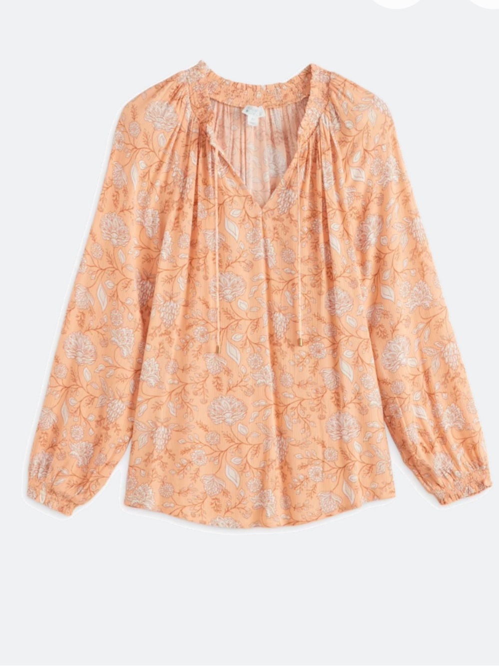 Arket Peach and White Floral Peasant Blouse